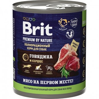 Консервы с говядиной и сердцем BRIT Premium By Nature для взрослых собак всех пород