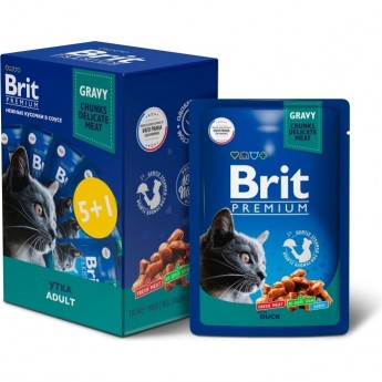 Пауч 5+1 утка в соусе BRIT Premium для взрослых кошек