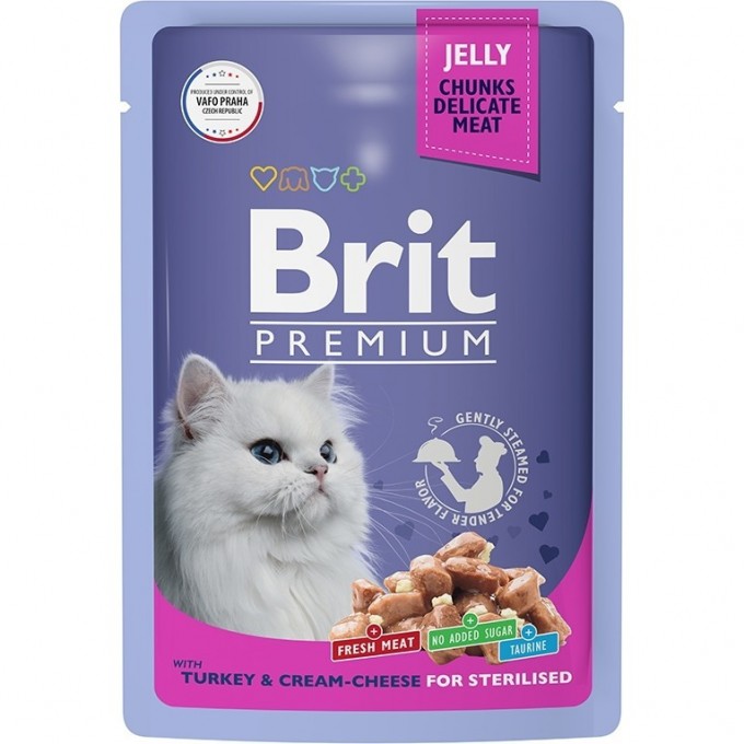 Пауч индейка с сыром в желе BRIT Premium для взрослых стерилизованных кошек 5050192