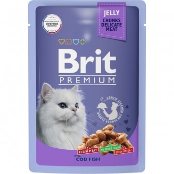 Пауч треска в желе BRIT Premium для взрослых кошек