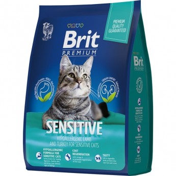 Сухой корм с индейкой и ягненком BRIT Premium Cat Sensitive для кошек с чувствительным пищеварением