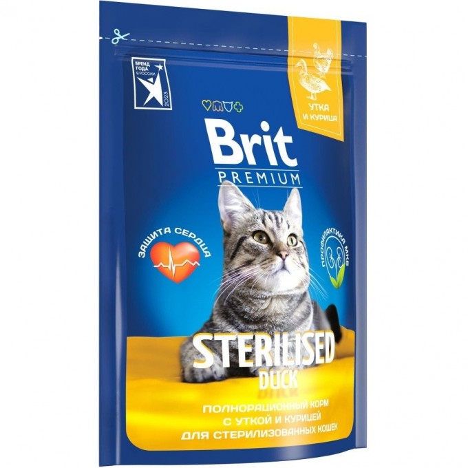 Сухой корм с уткой и курицей BRIT PREMIUM CAT STERILISED Duck & Chicken для взрослых стерилизованных кошек 5049318